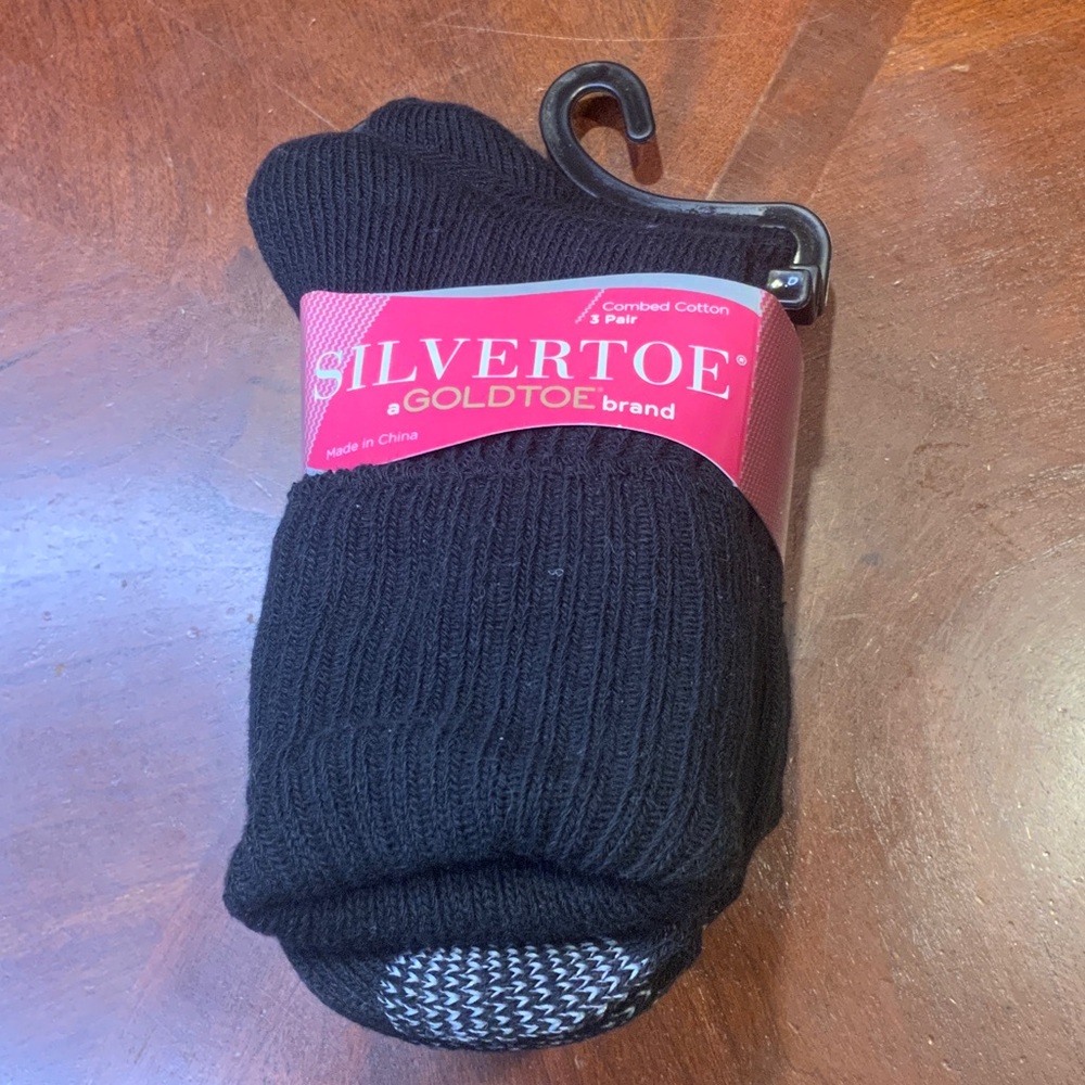 Women's Black Combed Cotton Socks 3 pairs Sock Size 9-11 Shoe Size 6-9